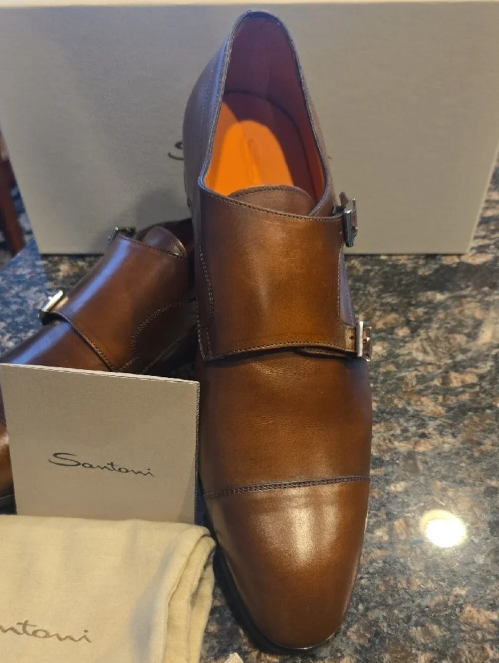Santoni UPTON-2 Brown Leather Double Monk Strap Oxfords. Never Worn. 13D